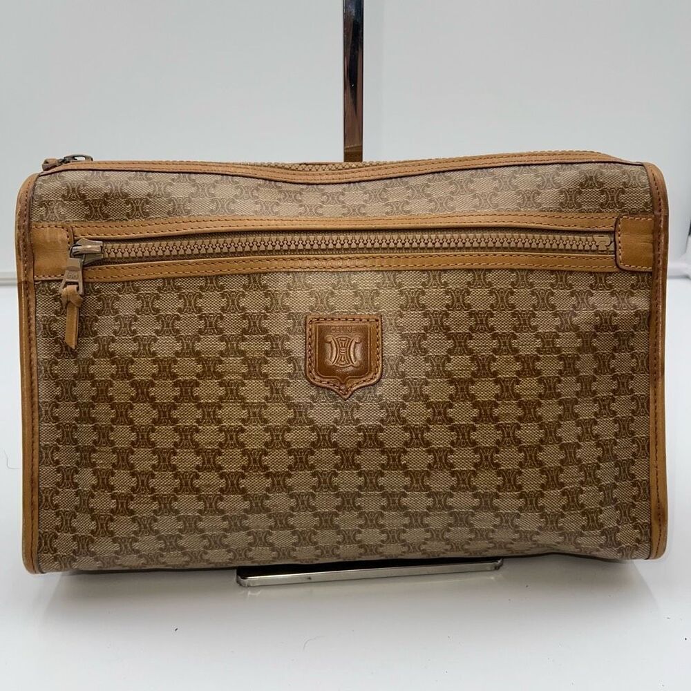 Celine Tan and Brown Monogram Clutch Wristlet